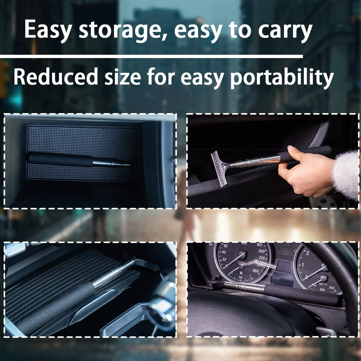Car Rearview Mirror Wiper, Retractable Auto Glass Squeegee, Water Cleaner with Telescopic Long Rod, Portable Cleaning Tool for All Vehicles, Universal Automotive Accessories (Black)