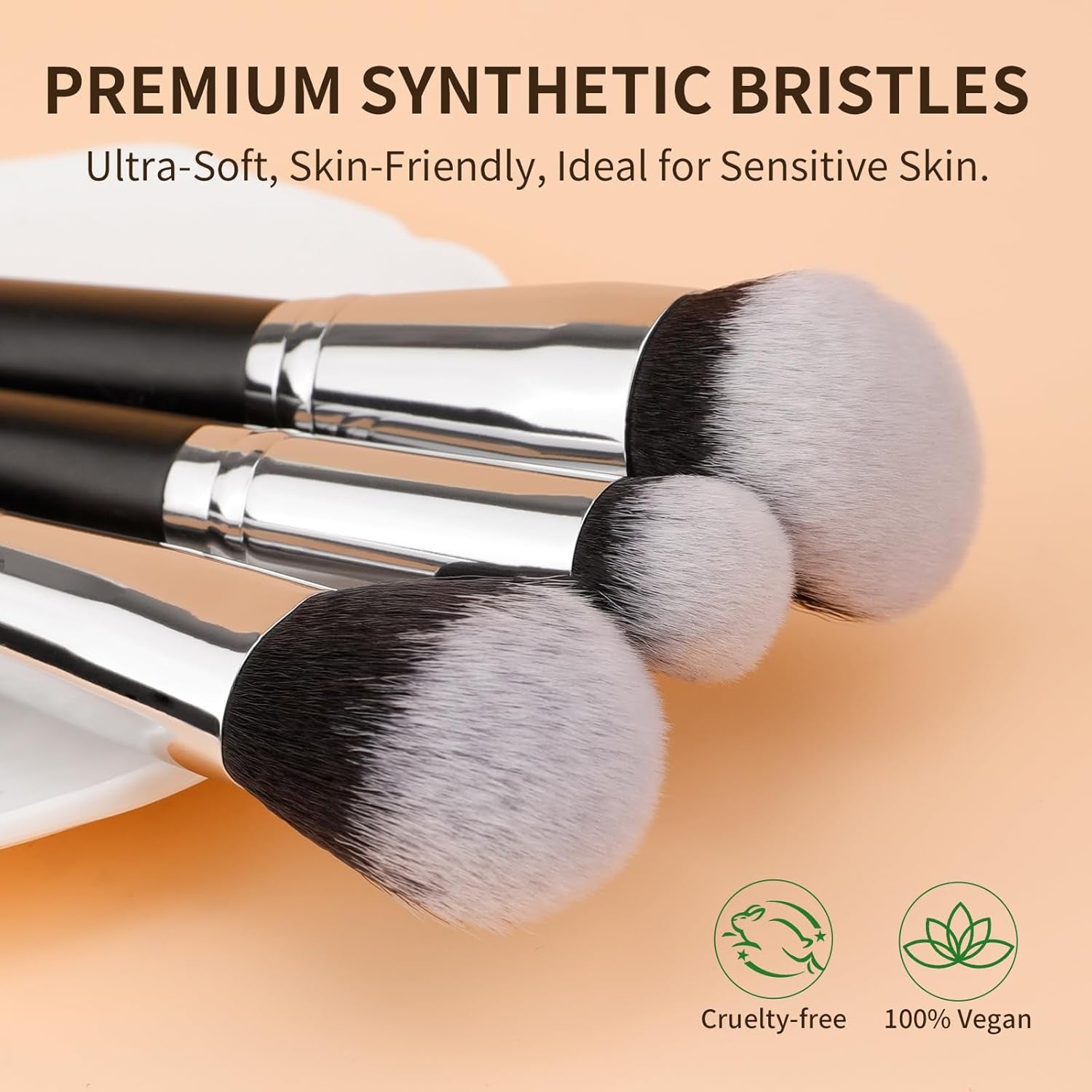 3 Pcs Foundation Contour Blush Conceal Brush Set, Angled Synthetic Kabuki Brush for Blending Setting Buffing with Liquid, Cream and Powder Cosmetic(Black)