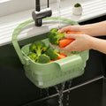 Over the Sink Colander Basket, Adjustable Expandable Vegetable Fruit Washing Strainer, Strainers for Kitchen, Plastic Food Draining Drainer Rack, Keep Counter Dry for Kitchen Food Prep
