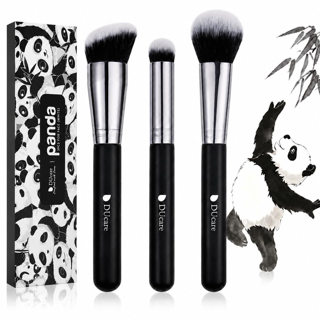 3 Pcs Foundation Contour Blush Conceal Brush Set, Angled Synthetic Kabuki Brush for Blending Setting Buffing with Liquid, Cream and Powder Cosmetic(Black)