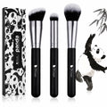 3 Pcs Foundation Contour Blush Conceal Brush Set, Angled Synthetic Kabuki Brush for Blending Setting Buffing with Liquid, Cream and Powder Cosmetic(Black)